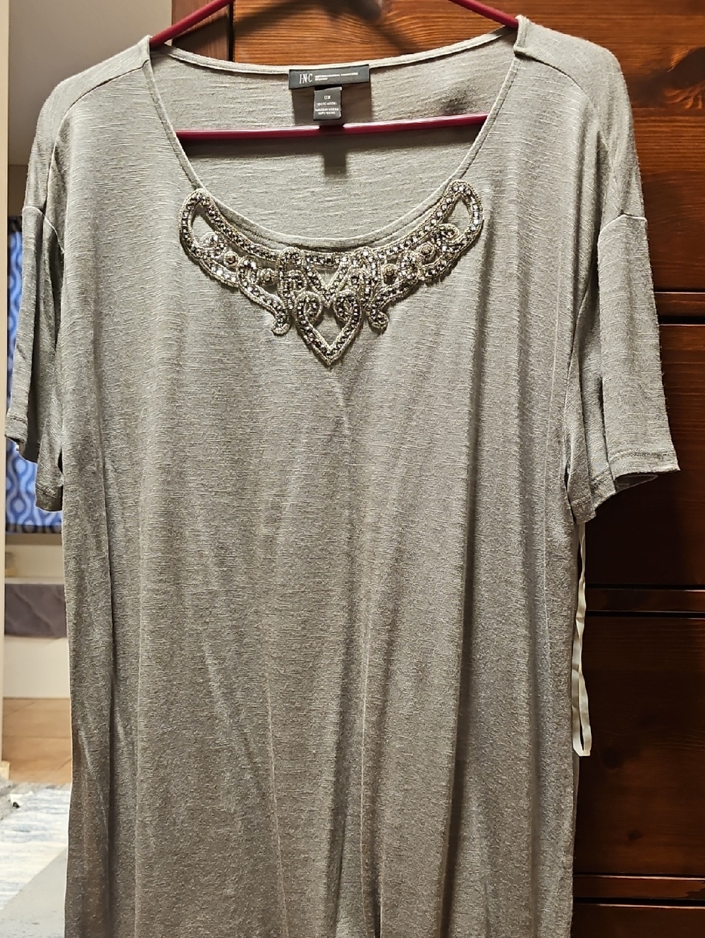 INC International Concepts Beaded Scoop Neck Tunic - Grey